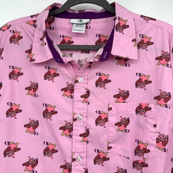 New Disney Parks Pixar Inside Out Bing Bong Pink Button Down Hawaiian Camp Shirt - Picture 6 of 11